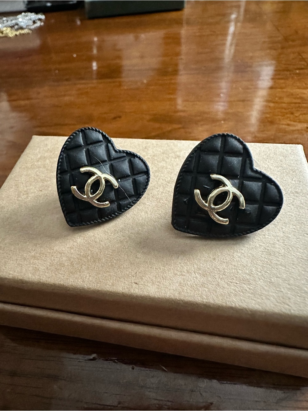 Stainless Steel Black Monogram Stud Heart Earrings